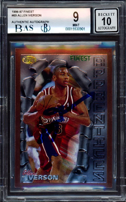 Men's basketball card stylish assortment -Allen Iverson Autographed 1996-97 Finest Rookie Card #69 Philadelphia 76ers BGS 9 Auto Grade Gem Mint 10 Beckett BAS #15530901