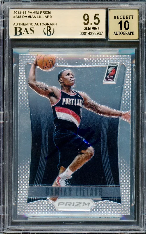 Men's basketball card value kit -Damian Lillard Autographed 2012-13 Panini Prizm Rookie Card #245 Portland Trail Blazers BGS 9.5 Auto Grade Gem Mint 10 Beckett BAS #14323937