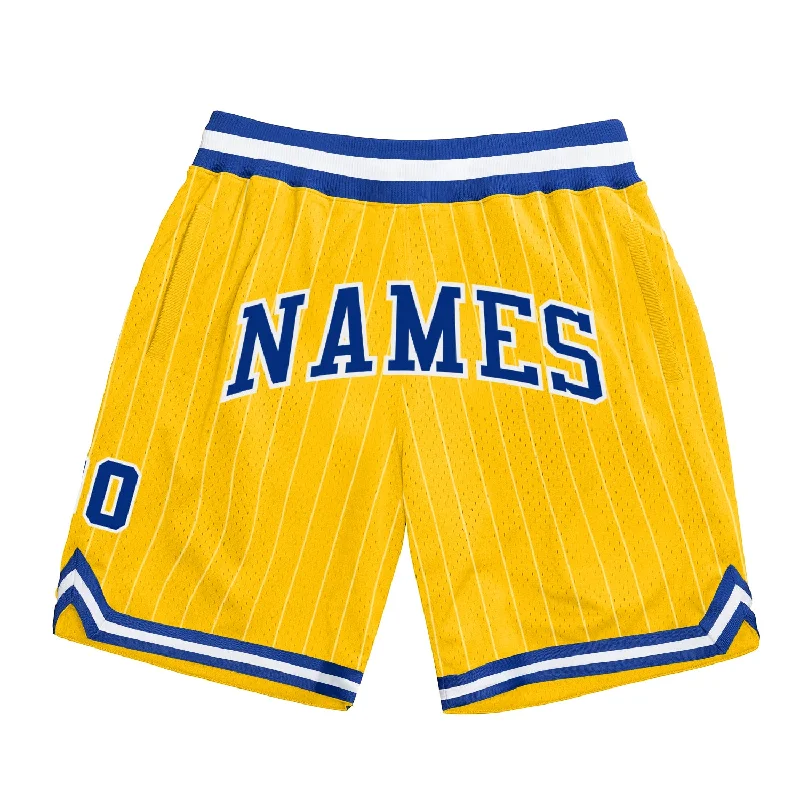 Men's basketball shorts minimal-fit -Custom Gold White Pinstripe Royal-White Authentic Basketball Shorts