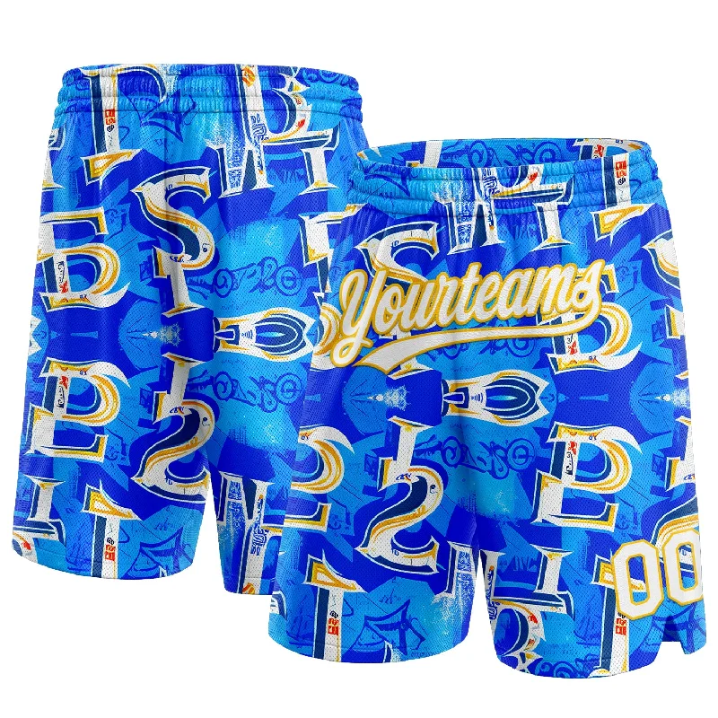 Men's basketball shorts active-bold -Custom Royal White-Yellow 3D Pattern Ocean Graphic Geometry Authentic Basketball Shorts