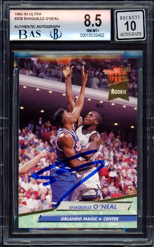 Men's basketball card affordable offer -Shaquille "Shaq" O'Neal Autographed 1992-93 Fleer Ultra Rookie Card #328 Orlando Magic BGS 8.5 Auto Grade Gem Mint 10 Beckett BAS Stock #214855