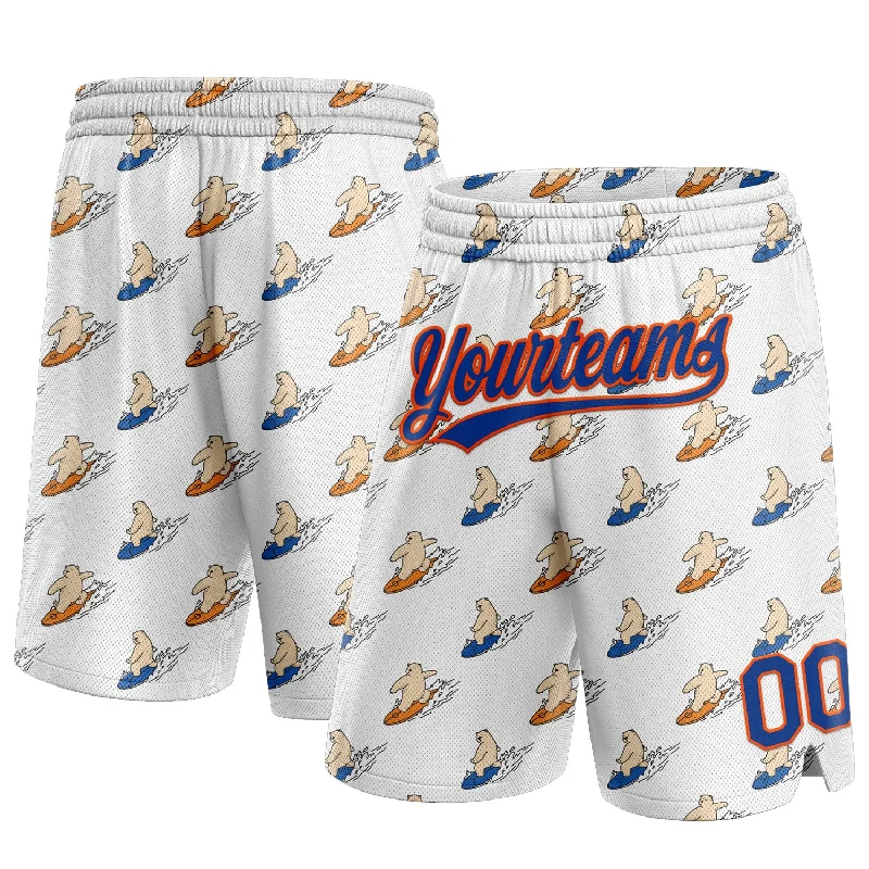 Men's basketball shorts performance-elite -Custom White Royal-Orange 3D Pattern Bears Surfing Authentic Basketball Shorts