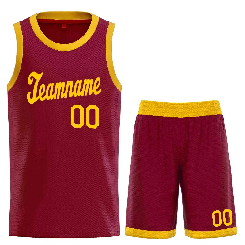 Men's basketball uniform pro shorts -Custom Maroon Yellow Classic Sets Sports Uniform Basketball Jersey