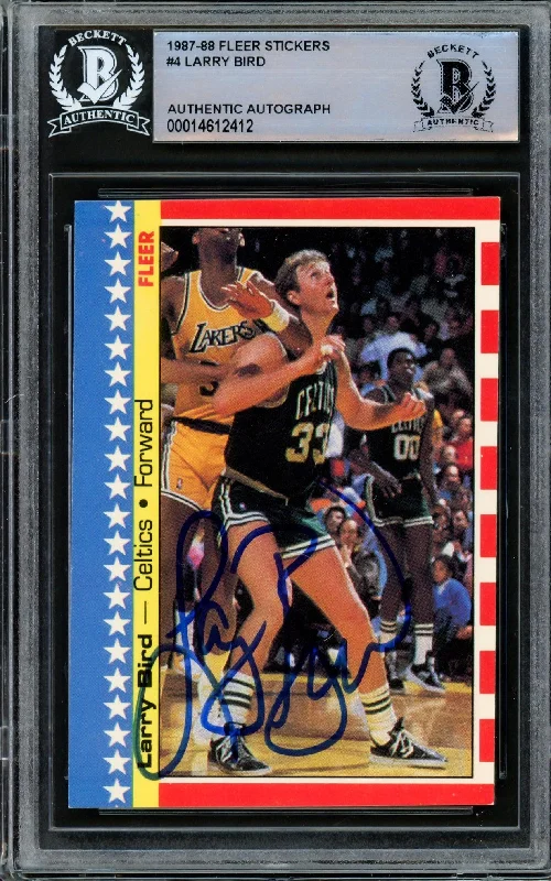 Men's basketball card quality assortment -Larry Bird Autographed 1987-88 Fleer Sticker Card #4 Boston Celtics Beckett BAS #14612412