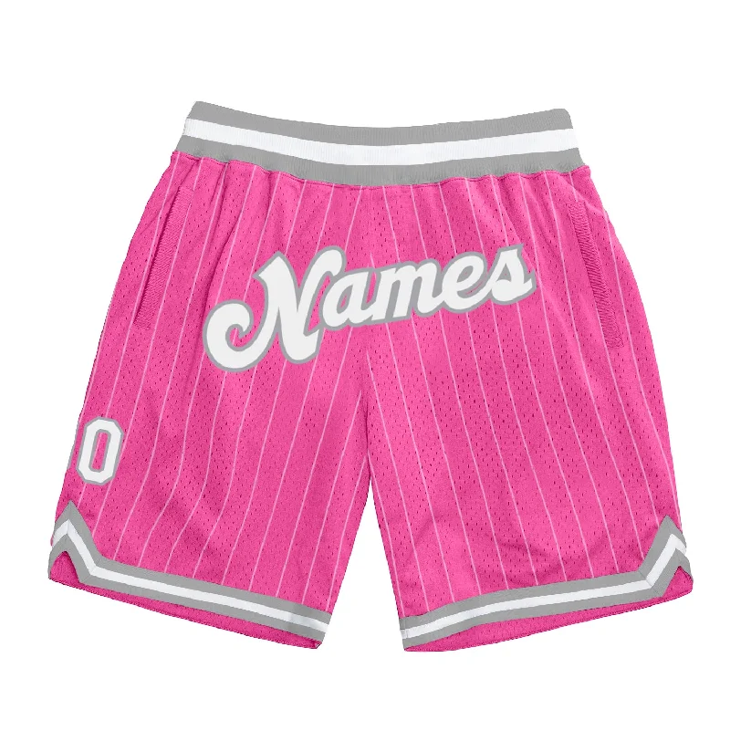 Men's basketball shorts elite-urban -Custom Pink White Pinstripe White-Gray Authentic Basketball Shorts