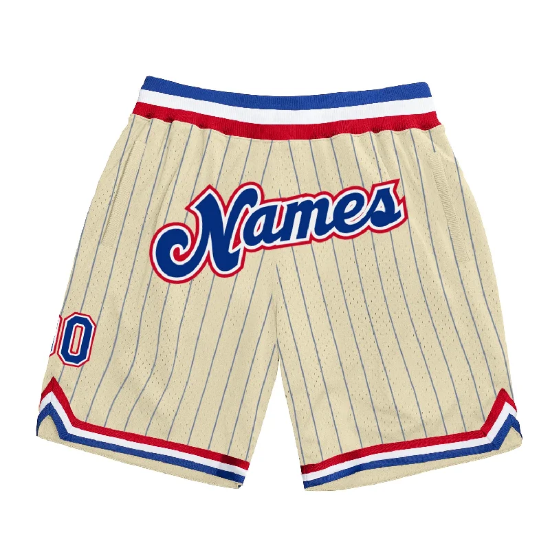 Men's basketball shorts bold-design -Custom Cream Royal Pinstripe Royal-Red Authentic Basketball Shorts