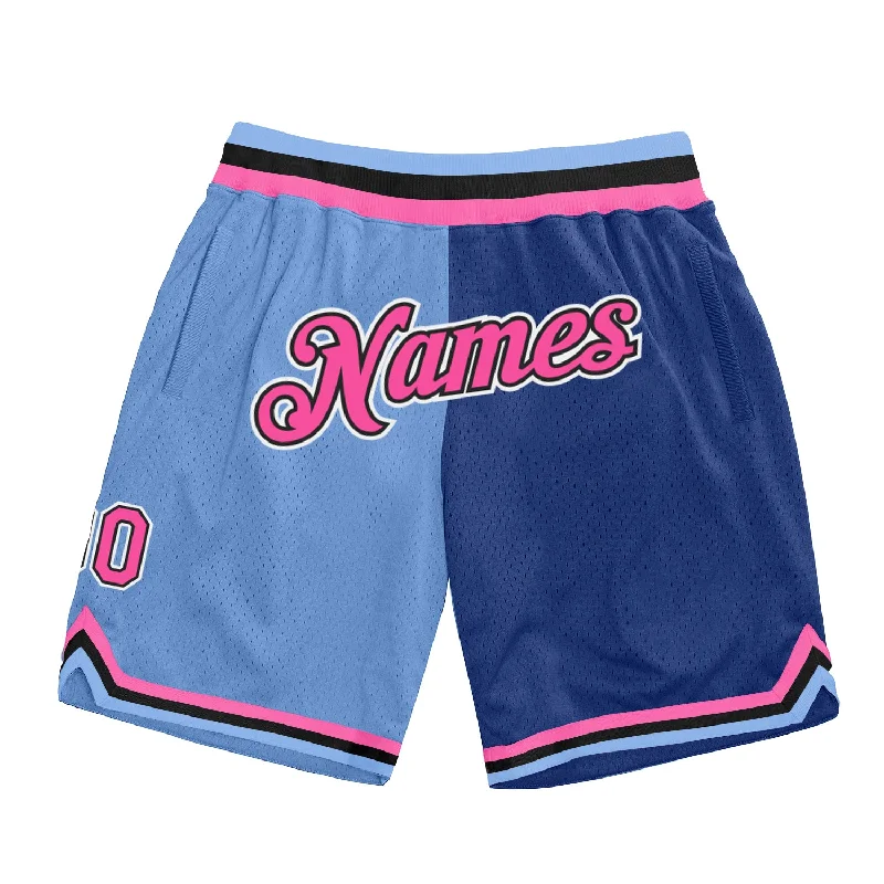 Men's basketball shorts breathable-rugged -Custom Light Blue Pink-Royal Authentic Throwback Split Fashion Basketball Shorts