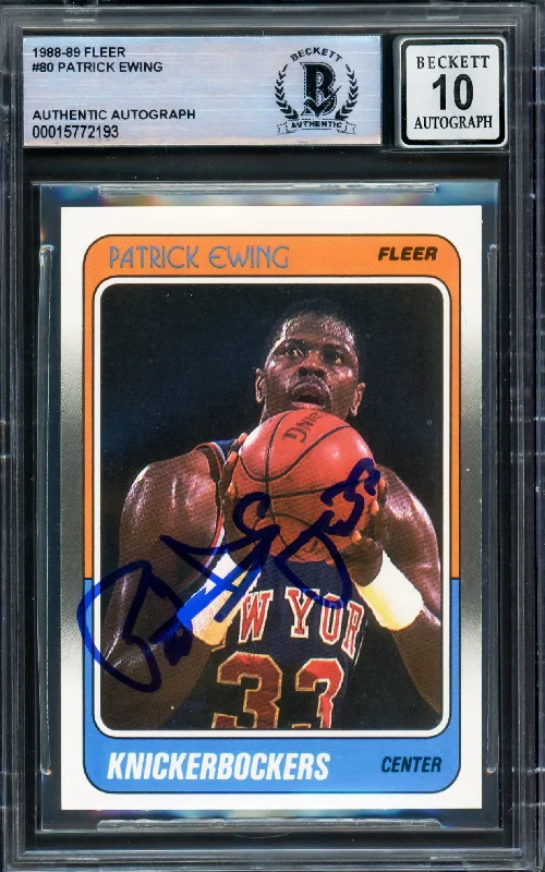 Men's basketball card deluxe edition -Patrick Ewing Autographed 1988-89 Fleer Card #80 New York Knicks Auto Grade Gem Mint 10 Beckett BAS #15772193