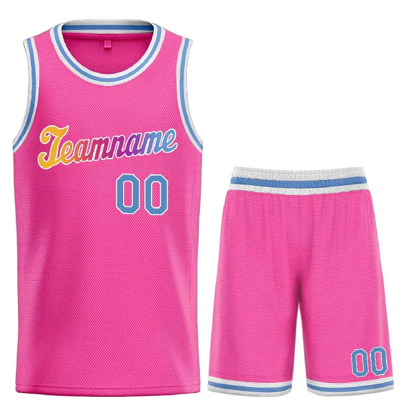 Men's basketball uniform team apparel -Custom Pink Powder Blue-White Classic Sets Sports Uniform Basketball Jersey