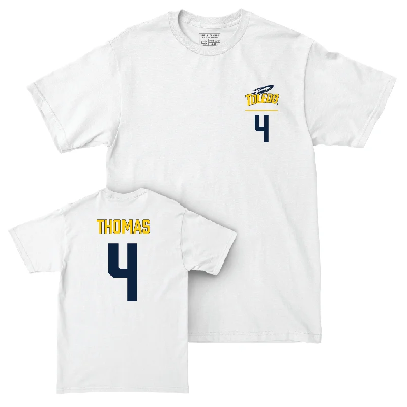 Men's basketball T-shirt junior sizes -Toledo Men's Basketball White Logo Comfort Colors Tee - Xavier Thomas | #4