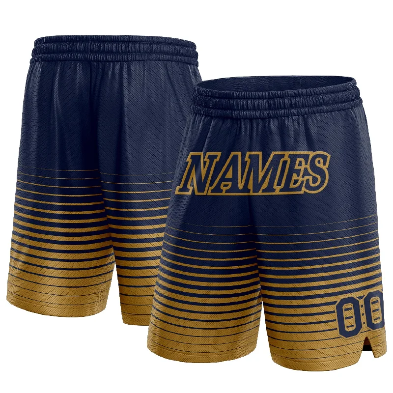 Men's basketball shorts cooling-team -Custom Navy Old Gold Pinstripe Fade Fashion Authentic Basketball Shorts