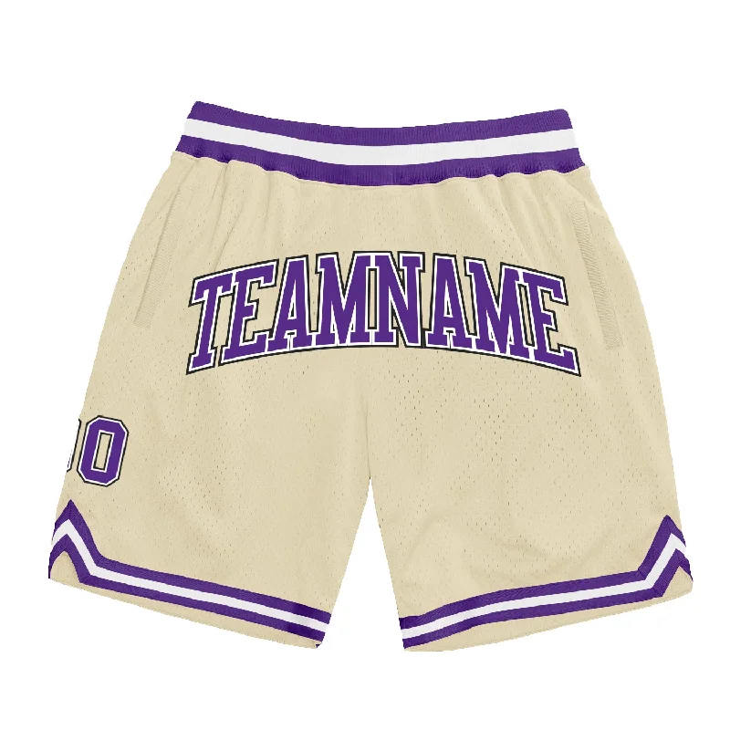 Men's basketball shorts cooling-sleek -Custom Cream Purple-Black Authentic Throwback Basketball Shorts