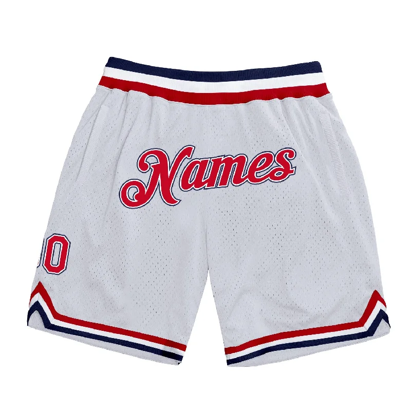 Men's basketball shorts active-team -Custom White Red-Navy Authentic Throwback Basketball Shorts