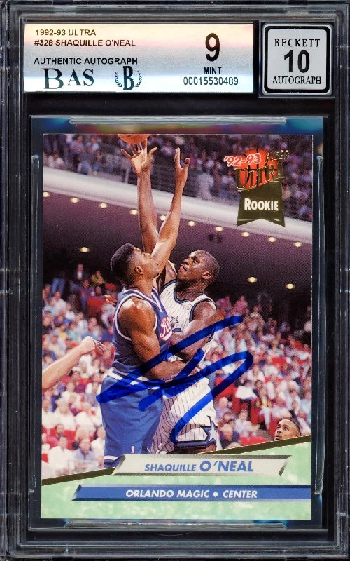 Men's basketball card stylish offer -Shaquille "Shaq" O'Neal Autographed 1992-93 Fleer Ultra Rookie Card #328 Orlando Magic BGS 9 Auto Grade Gem Mint 10 Beckett BAS Stock #214854