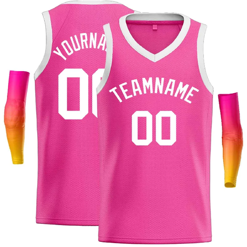 Men's basketball uniform team collection -Custom Pink White Classic Tops Men Casual Basketball Jersey