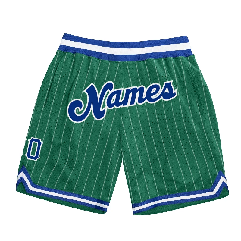 Men's basketball shorts cooling-pro -Custom Kelly Green White Pinstripe Royal-White Authentic Basketball Shorts