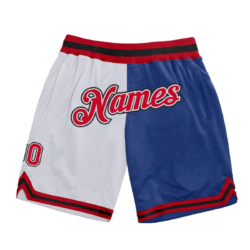 Men's basketball shorts pro-urban -Custom White Red-Royal Authentic Throwback Split Fashion Basketball Shorts