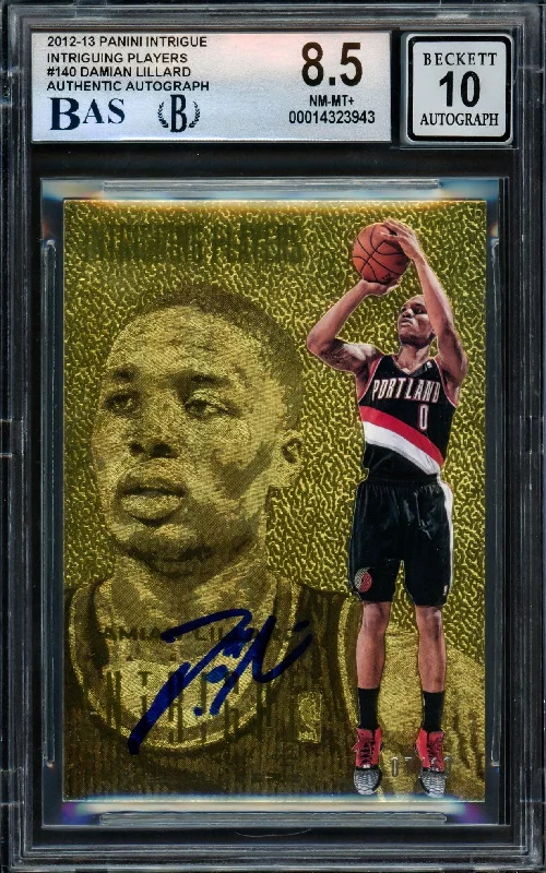 Men's basketball card player kit -Damian Lillard Autographed 2012-13 Panini Intrigue Intriguing Players Gold Rookie Card #140 Portland Trail Blazers BGS 8.5 Auto Grade Gem Mint 10 #7/10 Beckett BAS #14323943