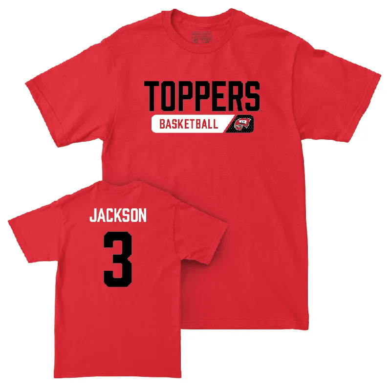 Men's basketball T-shirt eye-catching art -WKU Men's Basketball Red Staple Tee - Jalen Jackson | #3