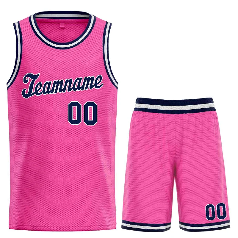 Men's basketball uniform sports gear -Custom Pink Navy-White Classic Sets Sports Uniform Basketball Jersey