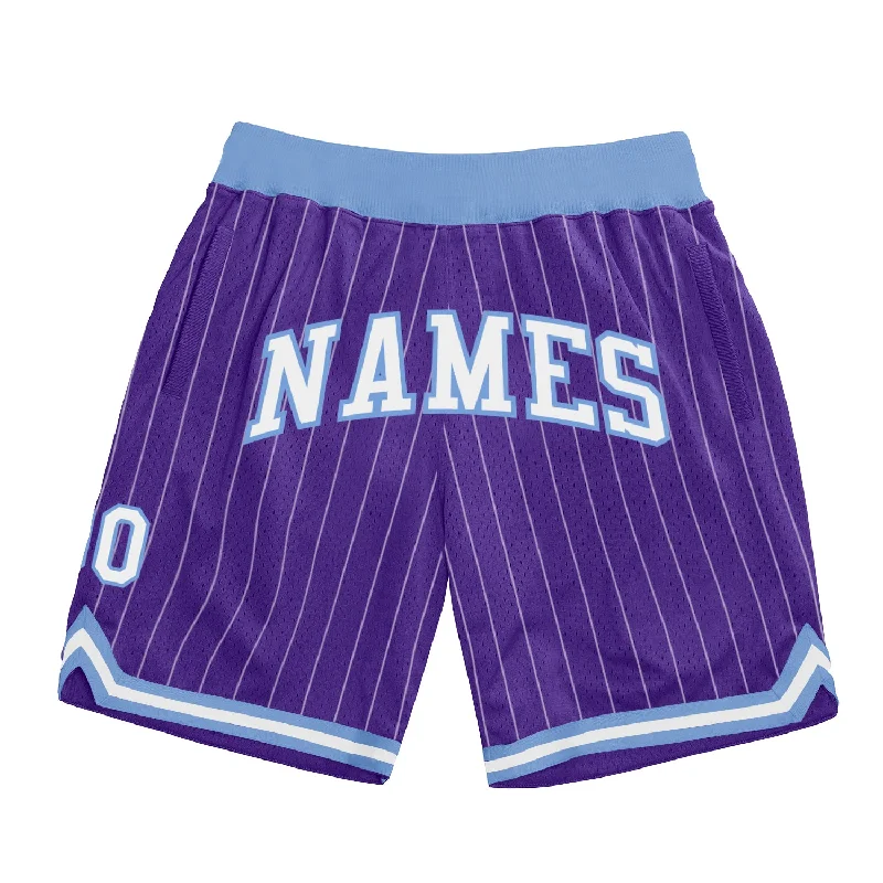 Men's basketball shorts hybrid -Custom Purple White Pinstripe White-Light Blue Authentic Basketball Shorts