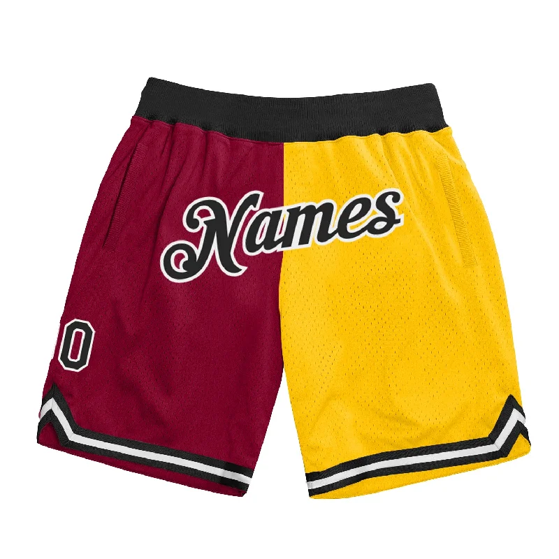 Men's basketball shorts pro-sleek -Custom Maroon Black-Gold Authentic Throwback Split Fashion Basketball Shorts