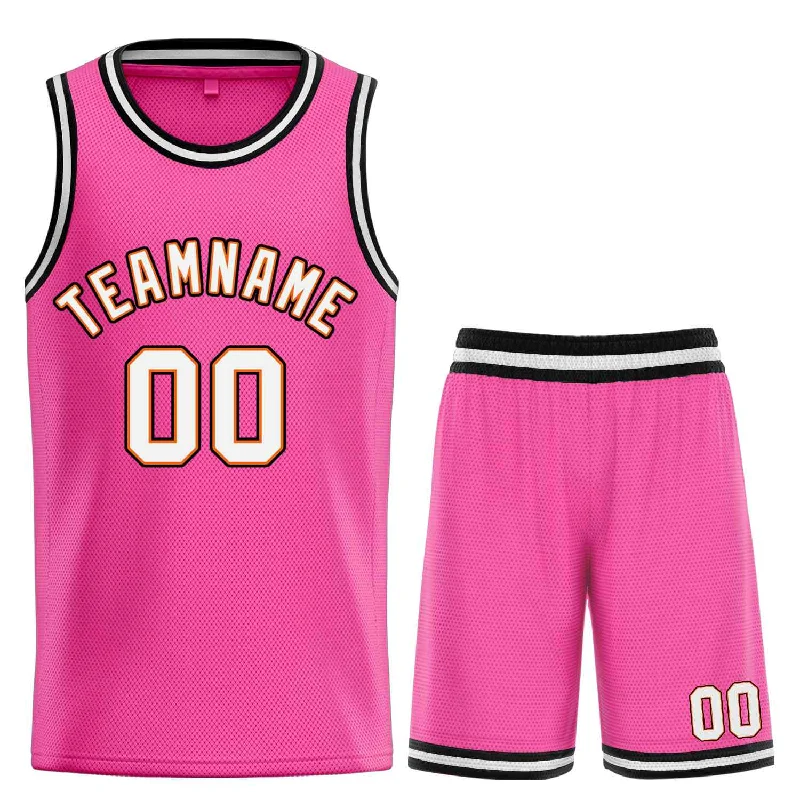 Men's basketball uniform stylish sale -Custom Pink White-Orange Classic Sets Bull Basketball Jersey