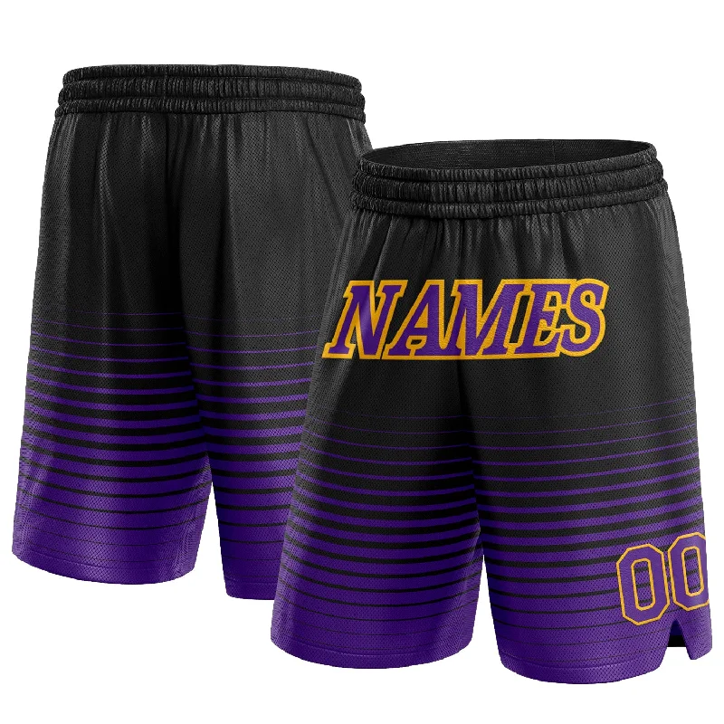 Men's basketball shorts hybrid-style -Custom Black Purple-Gold Pinstripe Fade Fashion Authentic Basketball Shorts