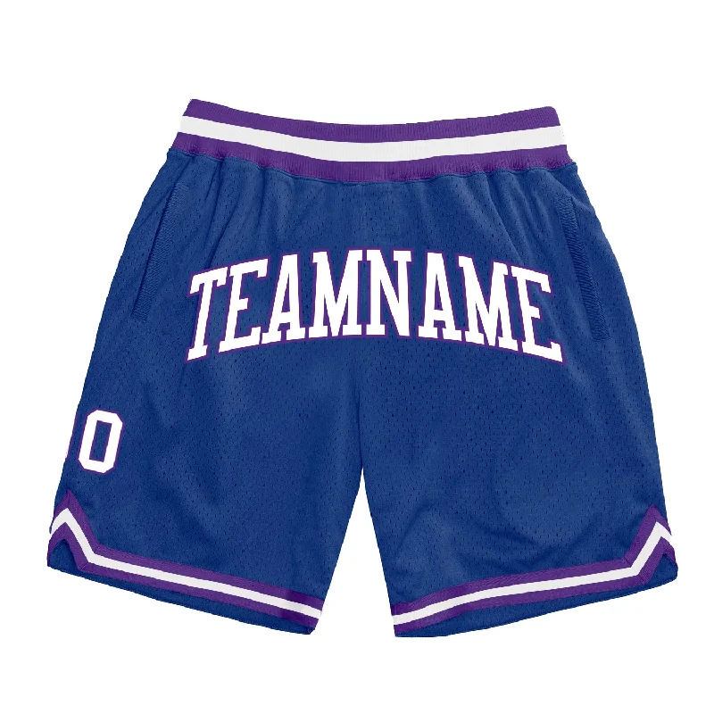 Men's basketball shorts rugged-design -Custom Royal White-Purple Authentic Throwback Basketball Shorts