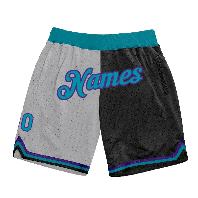 Men's basketball shorts moisture-bold -Custom Gray Teal-Black Authentic Throwback Split Fashion Basketball Shorts