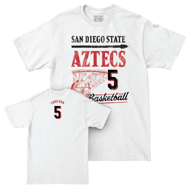 Men's basketball T-shirt fresh styles -SDSU Men's Basketball White Hardwood Comfort Colors Tee  - Pharaoh Compton