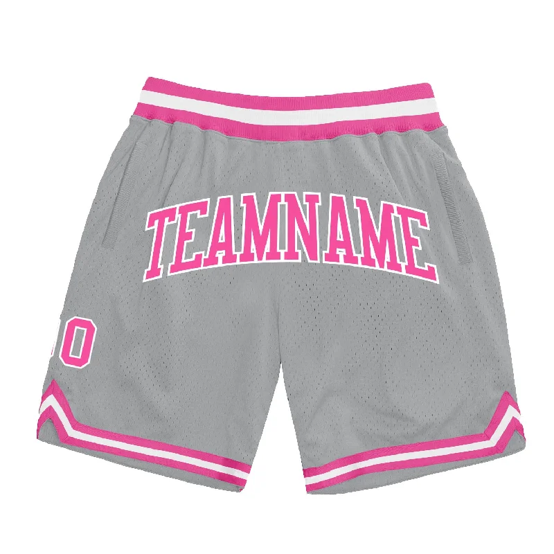 Men's basketball shorts durable-pro -Custom Gray Pink-White Authentic Throwback Basketball Shorts