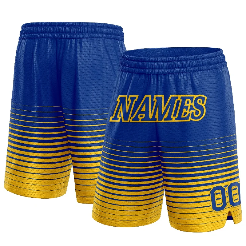 Men's basketball shorts elite -Custom Royal Yellow Pinstripe Fade Fashion Authentic Basketball Shorts