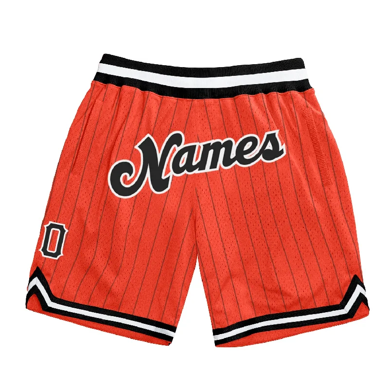 Men's basketball shorts vibrant-style -Custom Orange Black Pinstripe Black-White Authentic Basketball Shorts