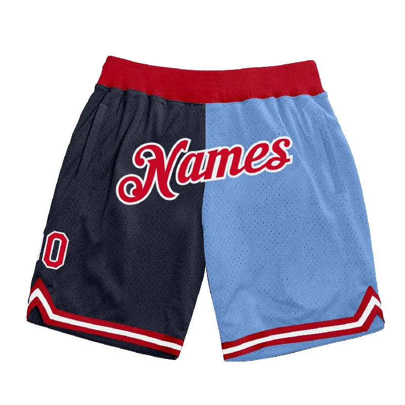 Men's basketball shorts sport-urban -Custom Navy Red-Light Blue Authentic Throwback Split Fashion Basketball Shorts