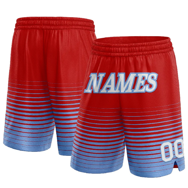 Men's basketball shorts relaxed-team -Custom Red White-Light Blue Pinstripe Fade Fashion Authentic Basketball Shorts