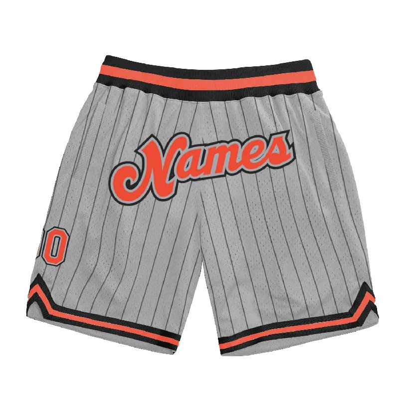 Men's basketball shorts neon-design -Custom Gray Black Pinstripe Orange-Black Authentic Basketball Shorts