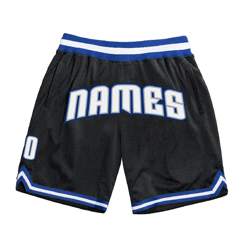 Men's basketball shorts rugged-dynamic -Custom Black Royal Pinstripe White-Gray Authentic Basketball Shorts