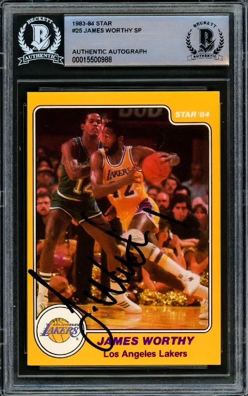 Men's basketball card pro combo -James Worthy Autographed 1983-84 Star Rookie Card #25 Los Angeles Lakers Beckett BAS #15500988