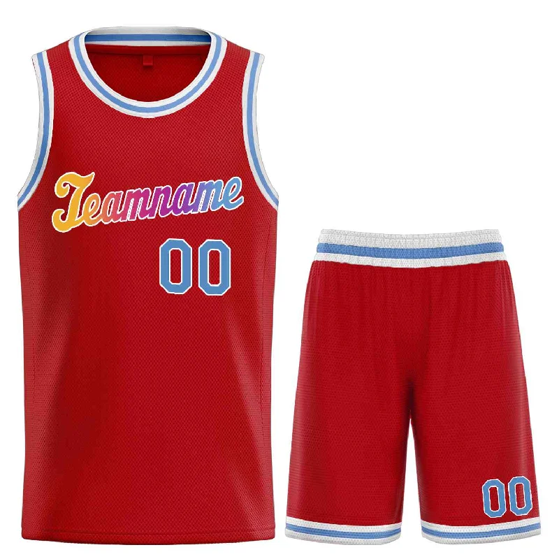 Men's basketball uniform team kit -Custom Red Powder Blue-White Classic Sets Sports Uniform Basketball Jersey