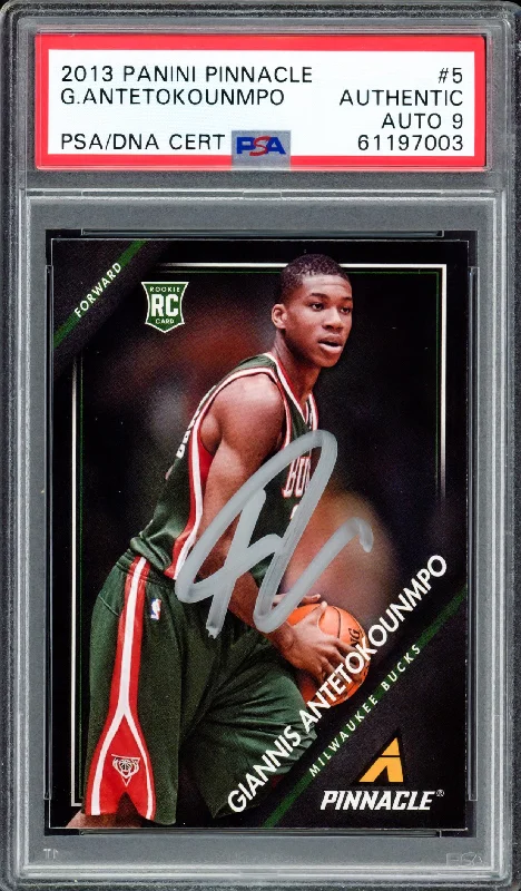 Men's basketball card team collection -Giannis Antetokounmpo Autographed 2013 Panini Pinnacle Rookie Card #5 Milwaukee Bucks Auto Grade Mint 9 PSA/DNA #61197003