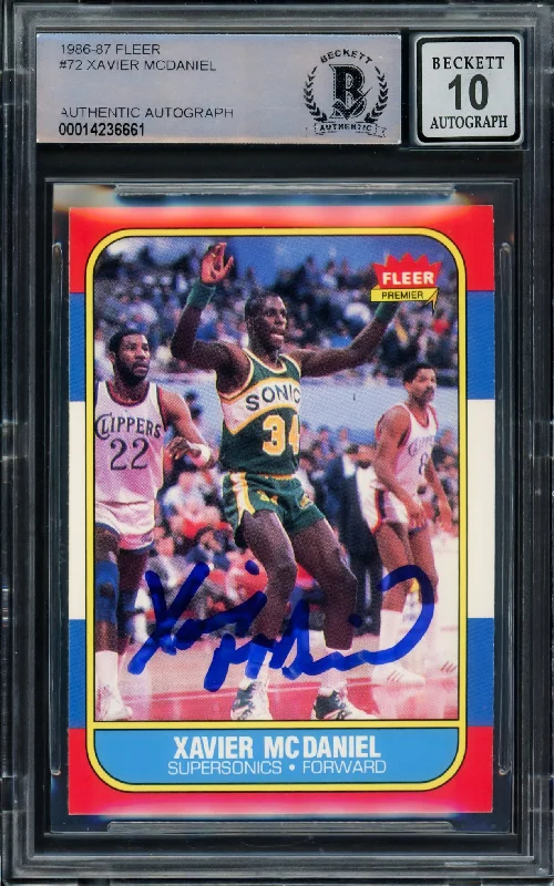 Men's basketball card wholesale lot -Xavier McDaniel Autographed 1986-87 Fleer Rookie Card #72 Seattle Supersonics Auto Grade Gem Mint 10 Beckett BAS Stock #211223