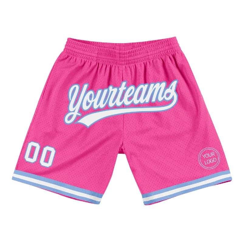 Men's basketball shorts quick-bold -Custom Pink White-Light Blue Authentic Throwback Basketball Shorts