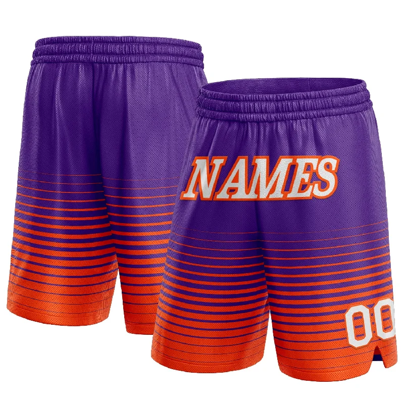 Men's basketball shorts breathable-cut -Custom Purple White-Orange Pinstripe Fade Fashion Authentic Basketball Shorts