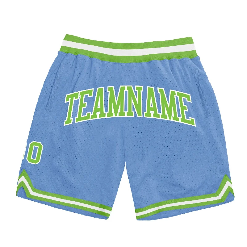 Men's basketball shorts hybrid-performance -Custom Light Blue Neon Green-White Authentic Throwback Basketball Shorts