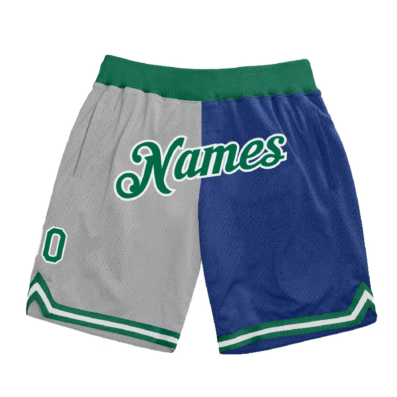 Men's basketball shorts cooling-urban -Custom Gray Kelly Green-Royal Authentic Throwback Split Fashion Basketball Shorts