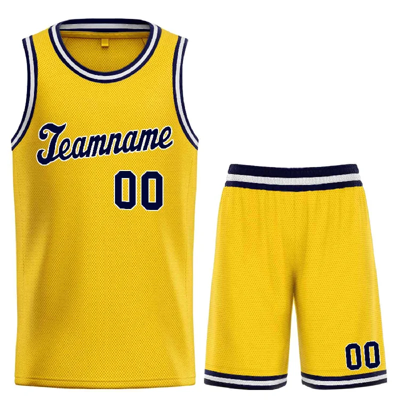 Men's basketball uniform team clothing -Custom Yellow Navy-White Classic Sets Sports Uniform Basketball Jersey