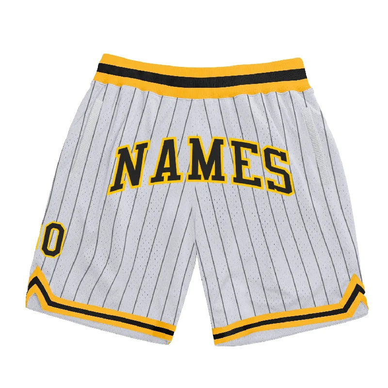 Men's basketball shorts active-team -Custom White Black Pinstripe Black-Gold Authentic Basketball Shorts