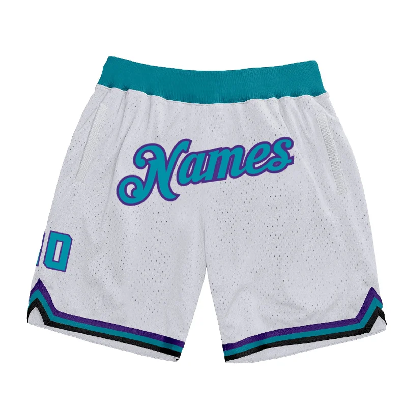 Men's basketball shorts dynamic-hybrid -Custom White Teal-Purple Authentic Throwback Basketball Shorts