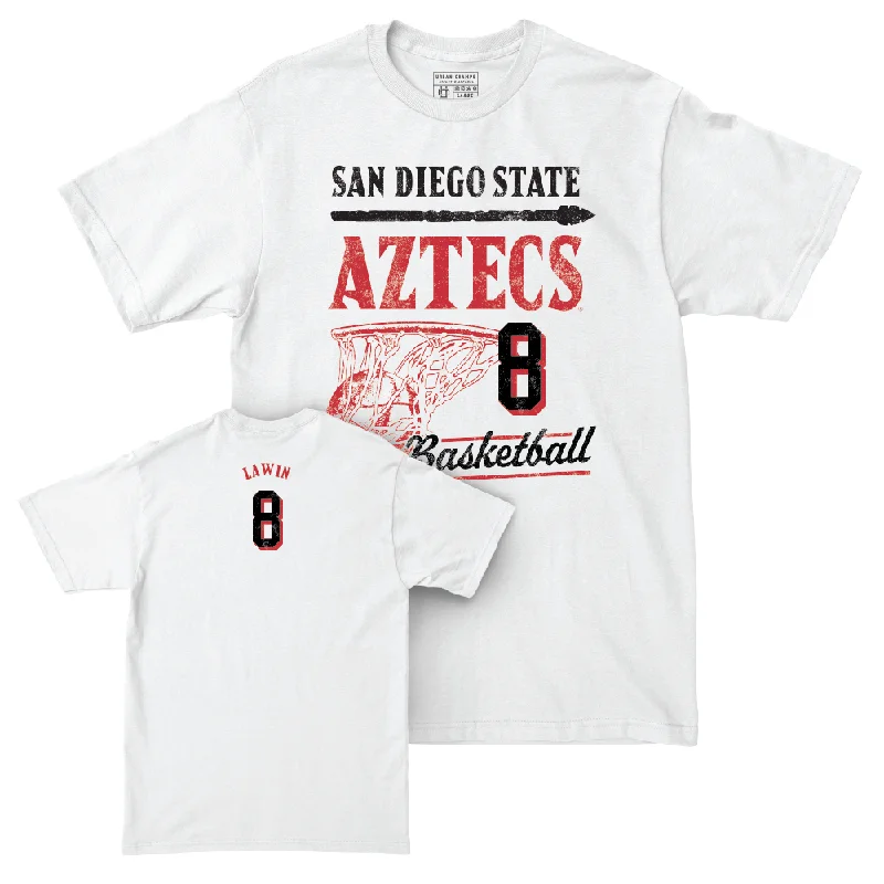 Men's basketball T-shirt team outfit -SDSU Men's Basketball White Hardwood Comfort Colors Tee - Cam Lawin #8